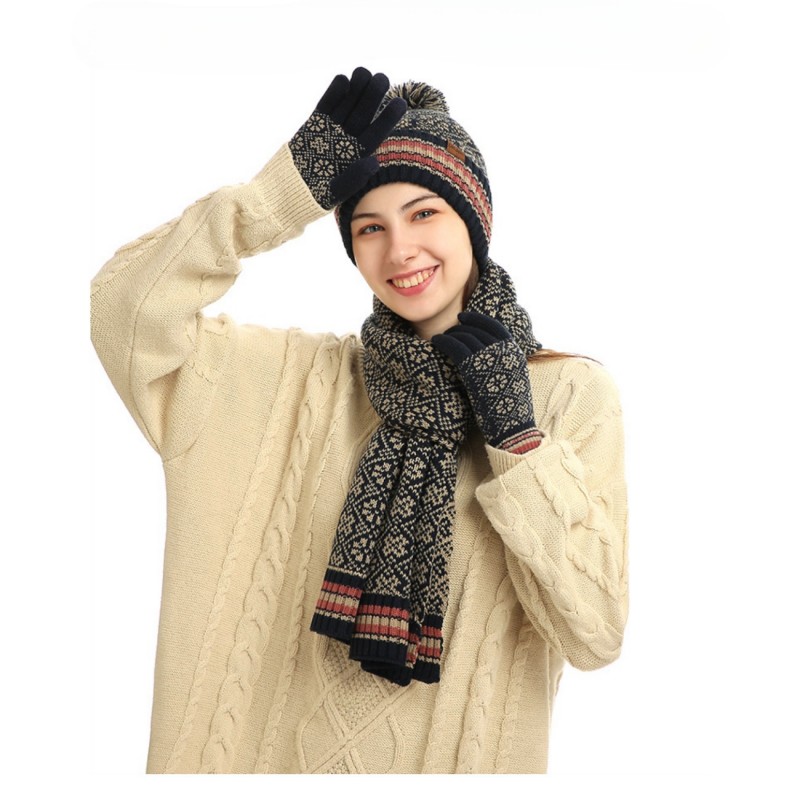 Knit Scarf WoolWarm Hat Scarf Gloves 3 Piecs Sets For Women